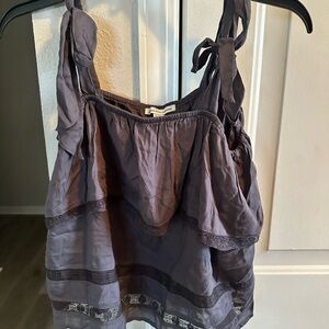 American Eagle Outfitters Gray Tiered Ruffle Trimmed Blouse